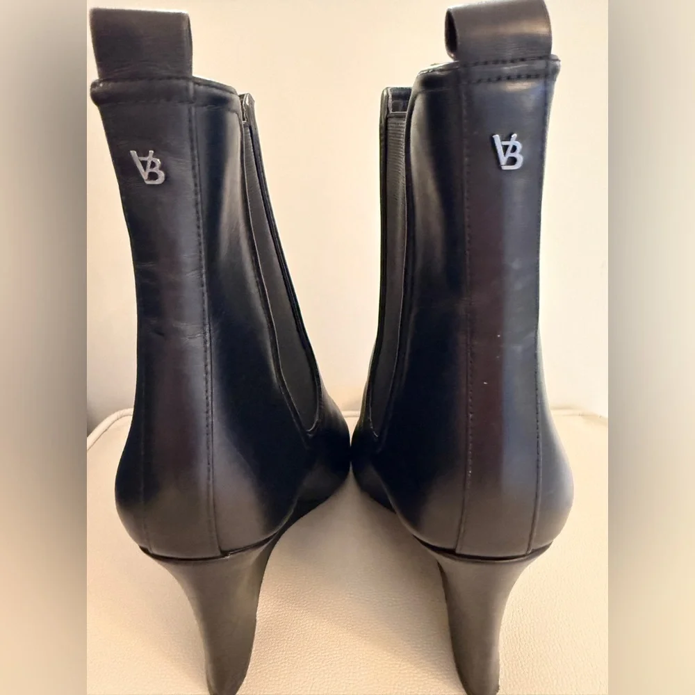 Veronica Beard Black Leather Wedge Ankle Booties 8.5